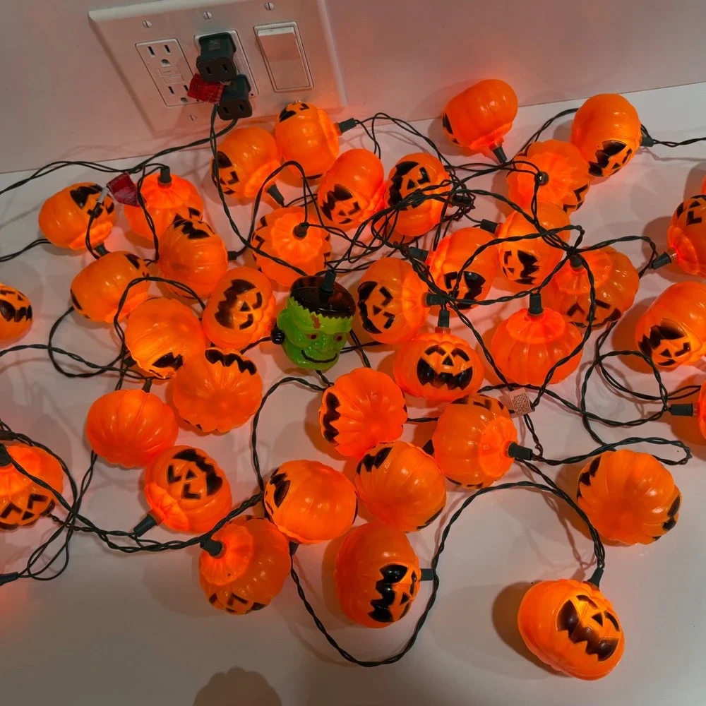 42+ Halloween‎ String Lights Jack O Lantern & Frankenstein Decoration Blow Mold